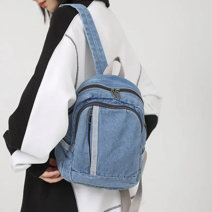 eybag Denim Women Backpack Casual Travel Bagpack Backbag College Student School Bags for Teenager Girls Cowboy Rucksack blue Mochila