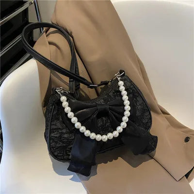 eybag Fashion Pearl Chains Design Female Shoulder Messenger Bag Sweet Bow Ladies Crossbody Bags Flower Pattern Women Square Handbags