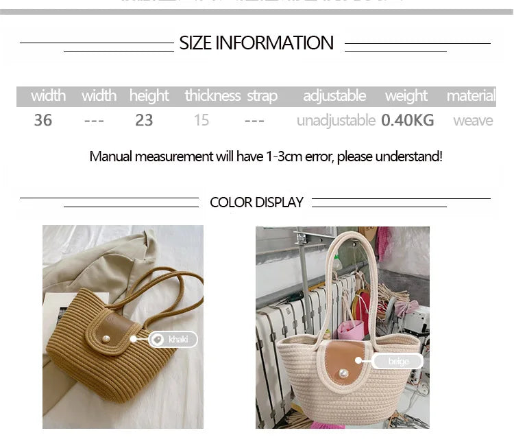 Lkblock Fashion Women's Handbag Holiday Beach Totes New Straw Woven Bucket Bag Large Capacity Single Shoulder Underarm Bags