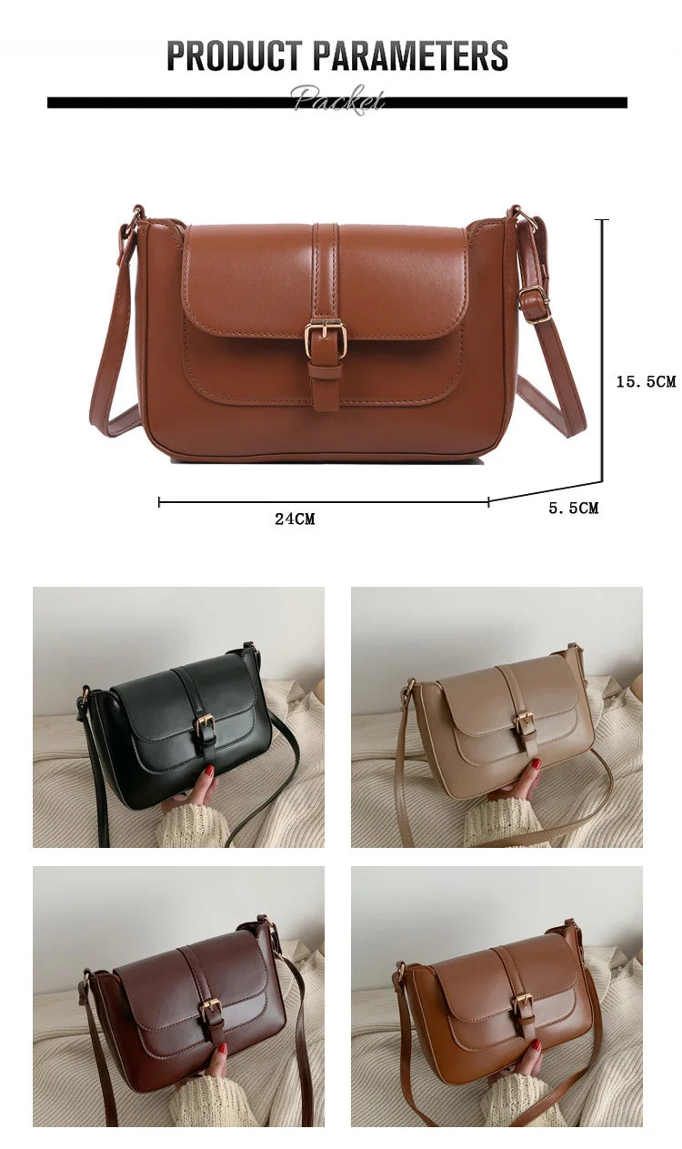 eybag Fashion Retro Versatile Small Square Bag New PU Buckle Zipper Designer Commuter Style Single Shoulder Crossbody Bag