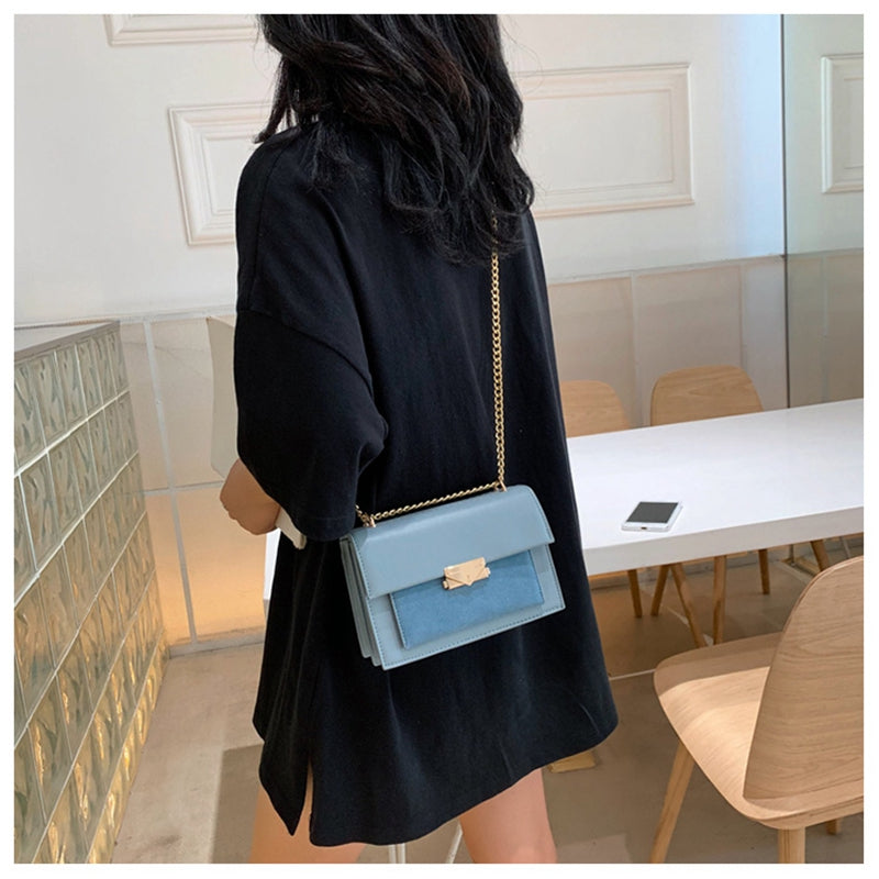 eybag autumn and winter new leather chain flap small square bag casual all-match one-shoulder diagonal bag