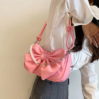 eybag New Design Women's Bag Trend Fashion Bow Pleated Underarm Shoulder Bag Individuality Summer Chains Beading Handbag