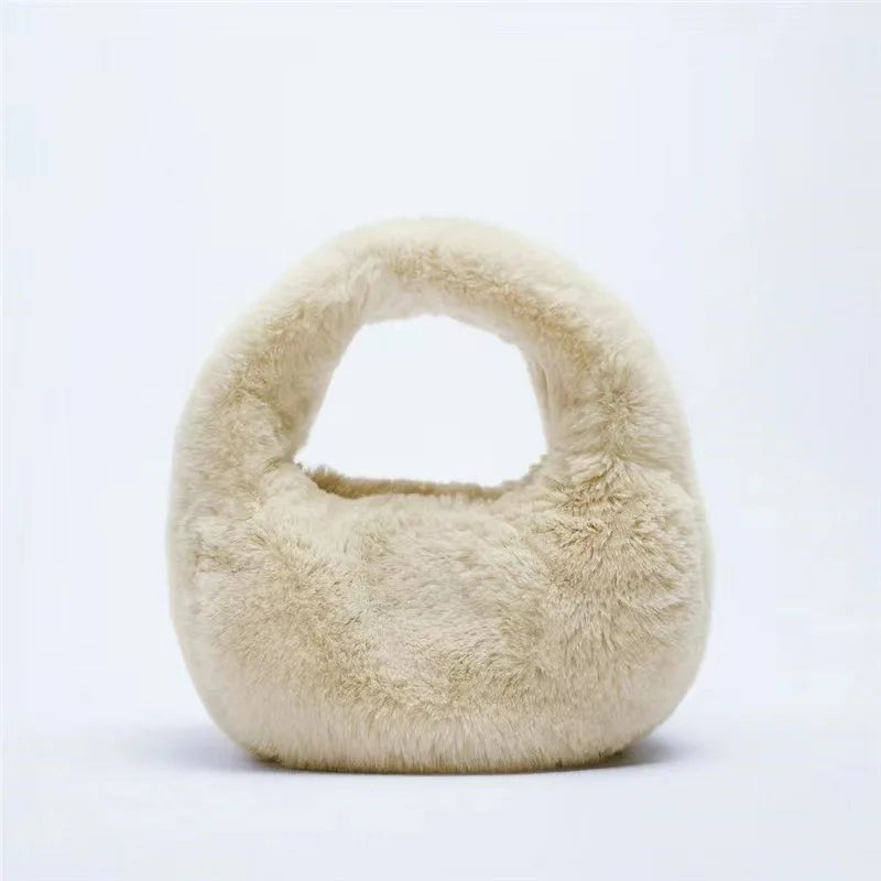 eybag Fashion Faux Fur Bags for Women Designer Handbags Fluffy Plush Shoulder Bag Winter Warm Soft Tote Clutch Cloud Bag Wrist Purses