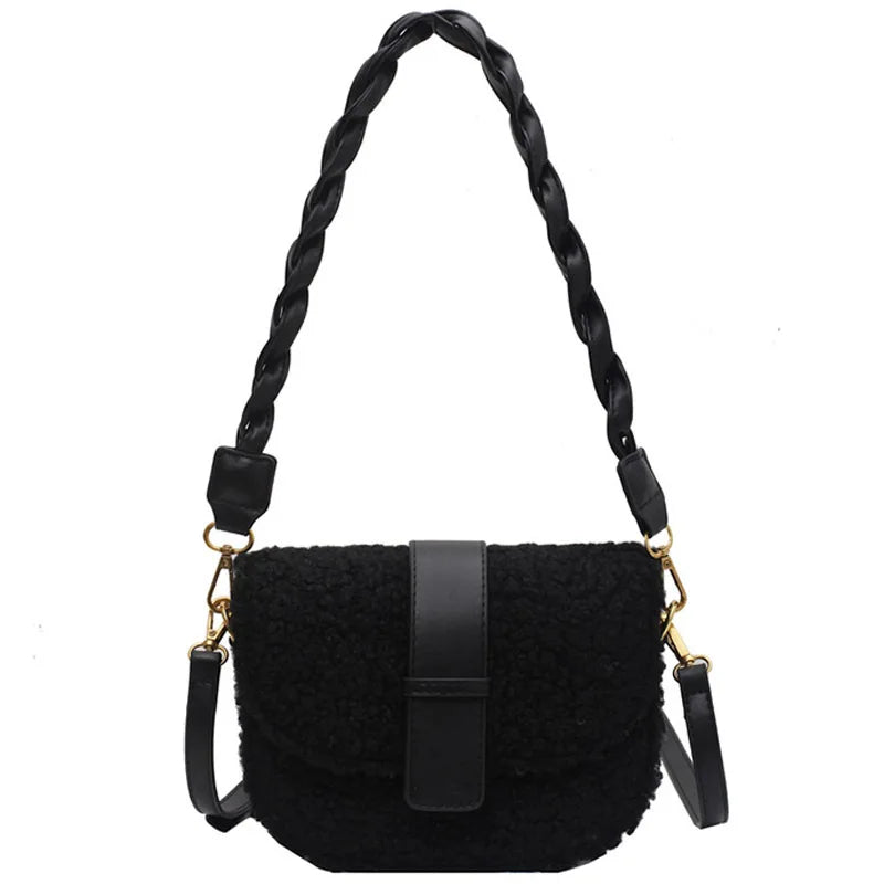 eybag Winter Women's Shoulder Bag Messenger Weave Strap Saddle Armpit Bag New High-quality Plush Fur Bag Women's Handbag Designer