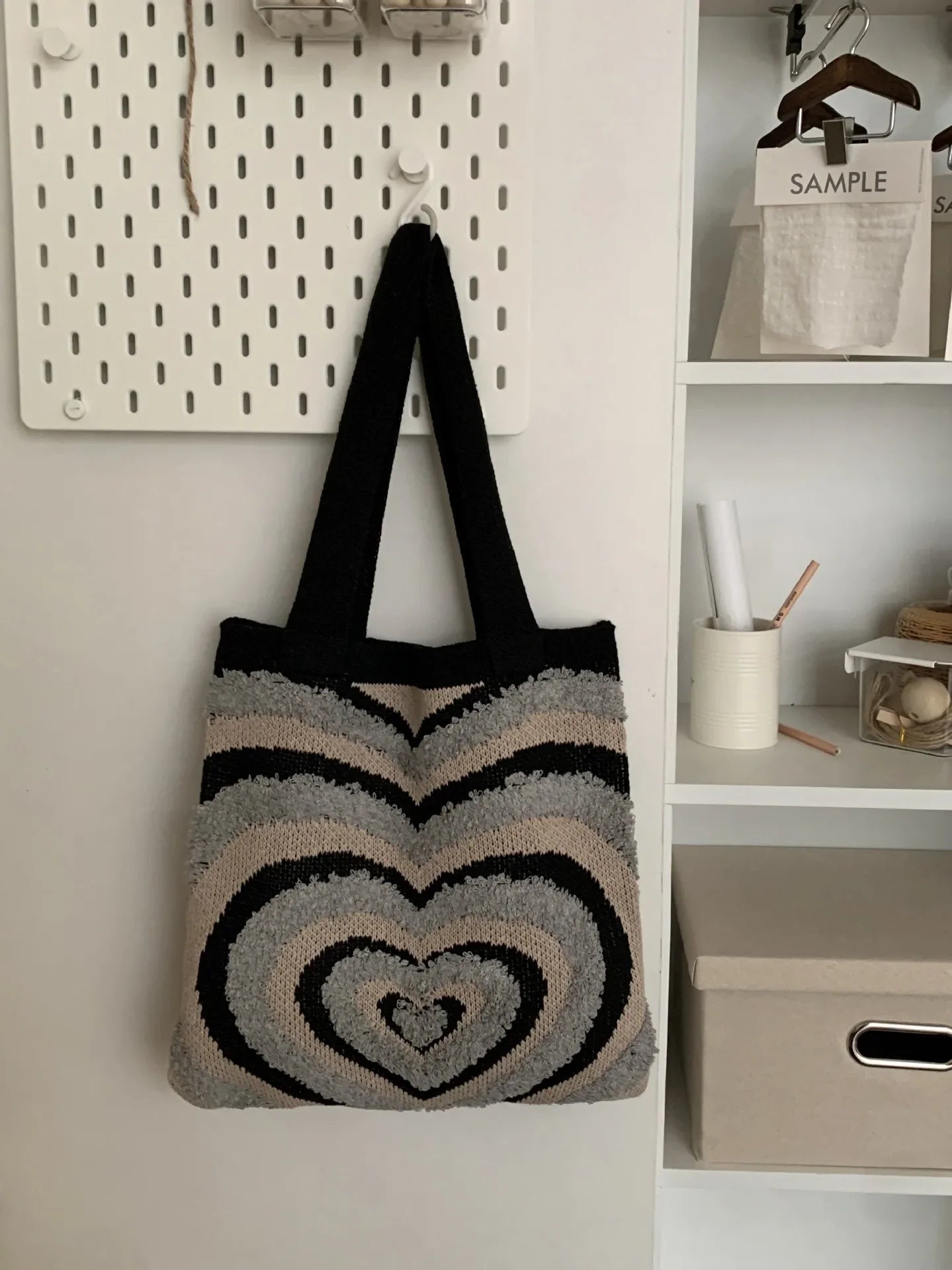 eybag Knitted Heat Pattern Shoulder Tote Bag, Open Top Design With Large Capacity for Shopping, Travel, Gatherings, etc.