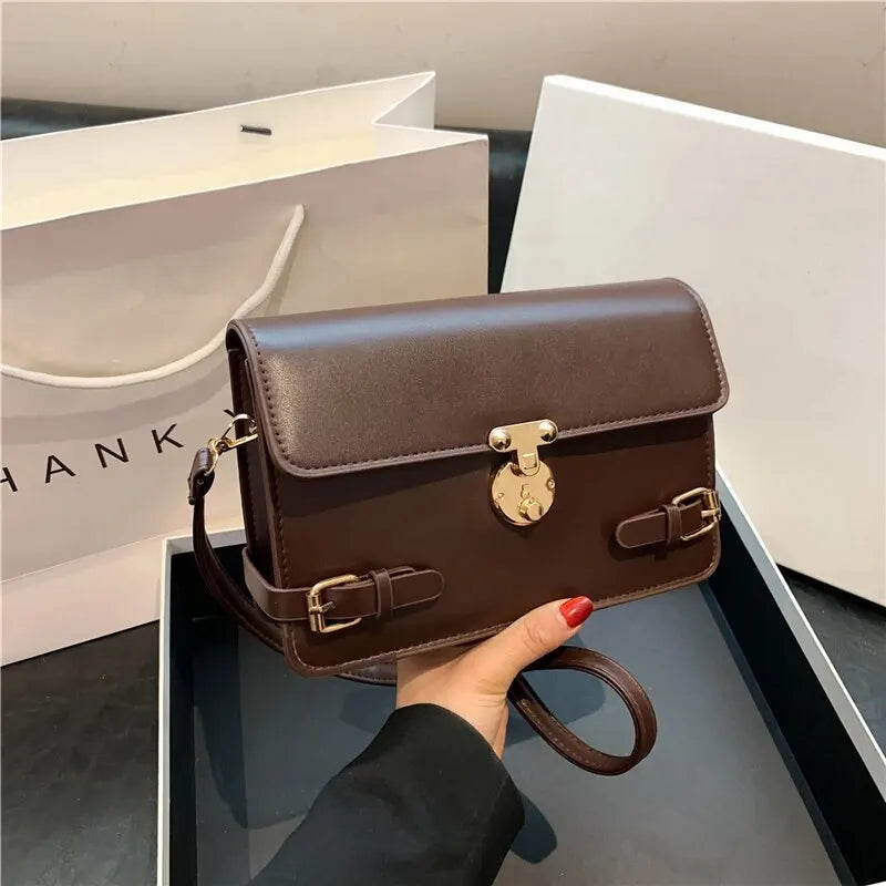 eybag PU Solid Color Single Shoulder Women's Bag Versatile Crossbody Bag Fashionable Retro Small Square Bag