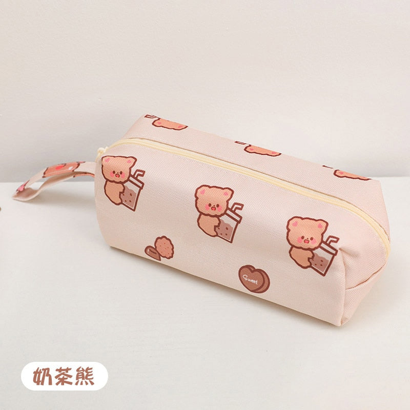 eybag Cartoon Little Bear Canvas Pencil Case Large Capacity Pencil Case Desktop Stationery Organizing Storage Bag