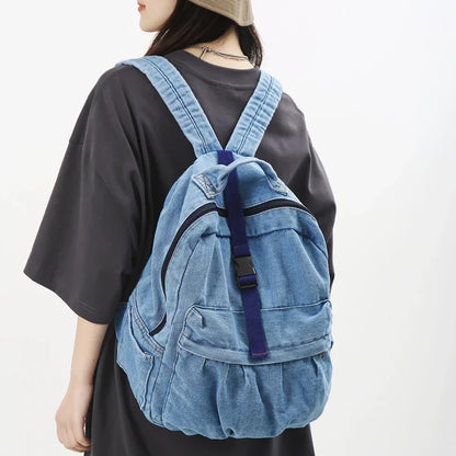 eybag New Casual Denim Blue Women Backpack Vintage Large Capacity Student Backpack Female College School Bags Boy Girl Travel Book Bag