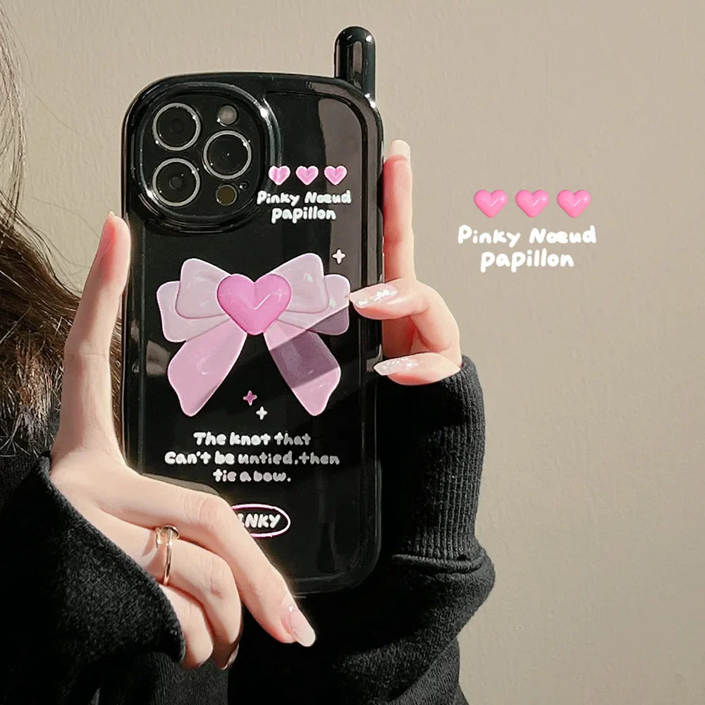 eybag Cute Pink Bow Antenna Phone Case for IPhone 13 Pro Max Case IPhone 14 11 15 12 Pro Max 14 15 Plus Soft Silicone Shockproof Cover