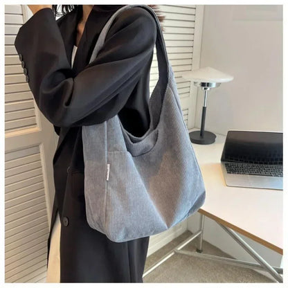 eybag Canvas Shoulder Women's Tote Bag Corduroy Simple Casual Large Capacity Designer Handbags For Women Travel Solid Shopper Bag