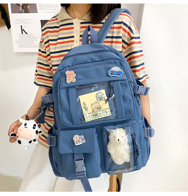 eybag Cute Student Backpacks Waterproof Multi-Pocket Nylon Multifunction  School Backpack for Female Girls Kawaii Laptop Book Pack New