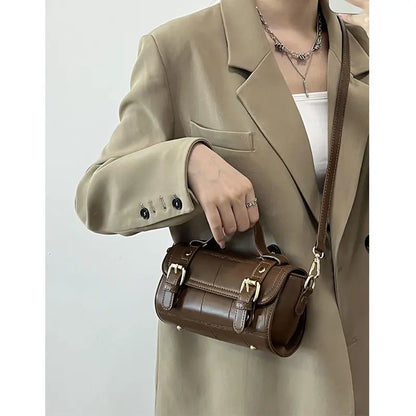 eybag Vintage Brown Messenger Bag Women Autumn Retro Leather Chic Handle Mini Bag Female Elegance Casual Crossbody Bags Purse