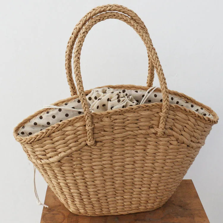 eybag New Straw Woven Bag Women's Handbag Beach Bag Dumpling Shaped Drawstring Woven Bag Accompanied by a Gift Basket