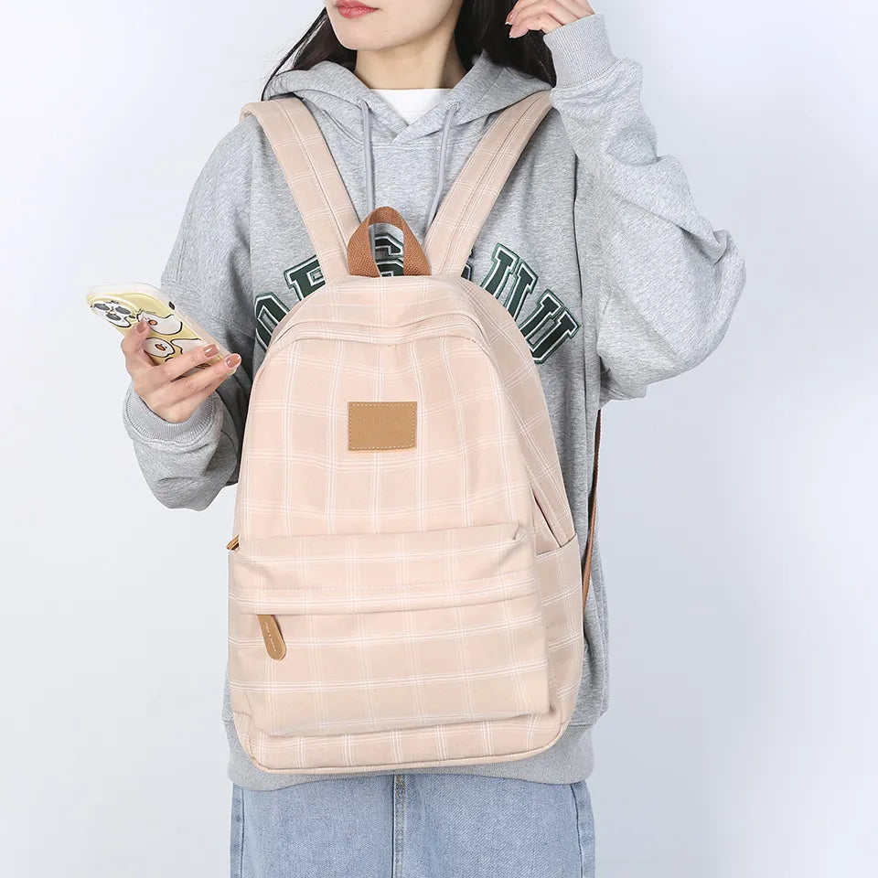 eybag - Fashion Girl College School Bag Casual New Simple Women Backpack Striped Book Packbags for Teenage Travel Shoulder Bag Rucksack