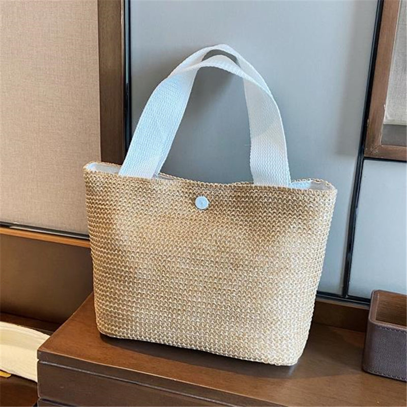 Lkblock Elegant Ladies Straw Woven Handbag Women Holiday Beach Casual Tote Top-Handle Bags Fashion Retro Shoulder Bags 2022