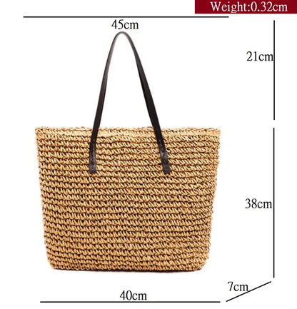 Lkblock Casual Summer Beach Bag For Women Large Capacity Straw Bags Designer Bag Handmade Big Purses Handbags Rattan Shoulder Bags