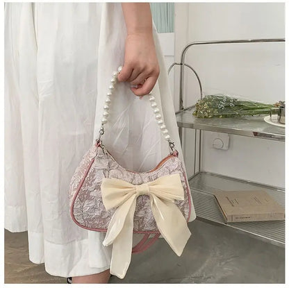 eybag Fashion Pearl Chains Design Female Shoulder Messenger Bag Sweet Bow Ladies Crossbody Bags Flower Pattern Women Square Handbags