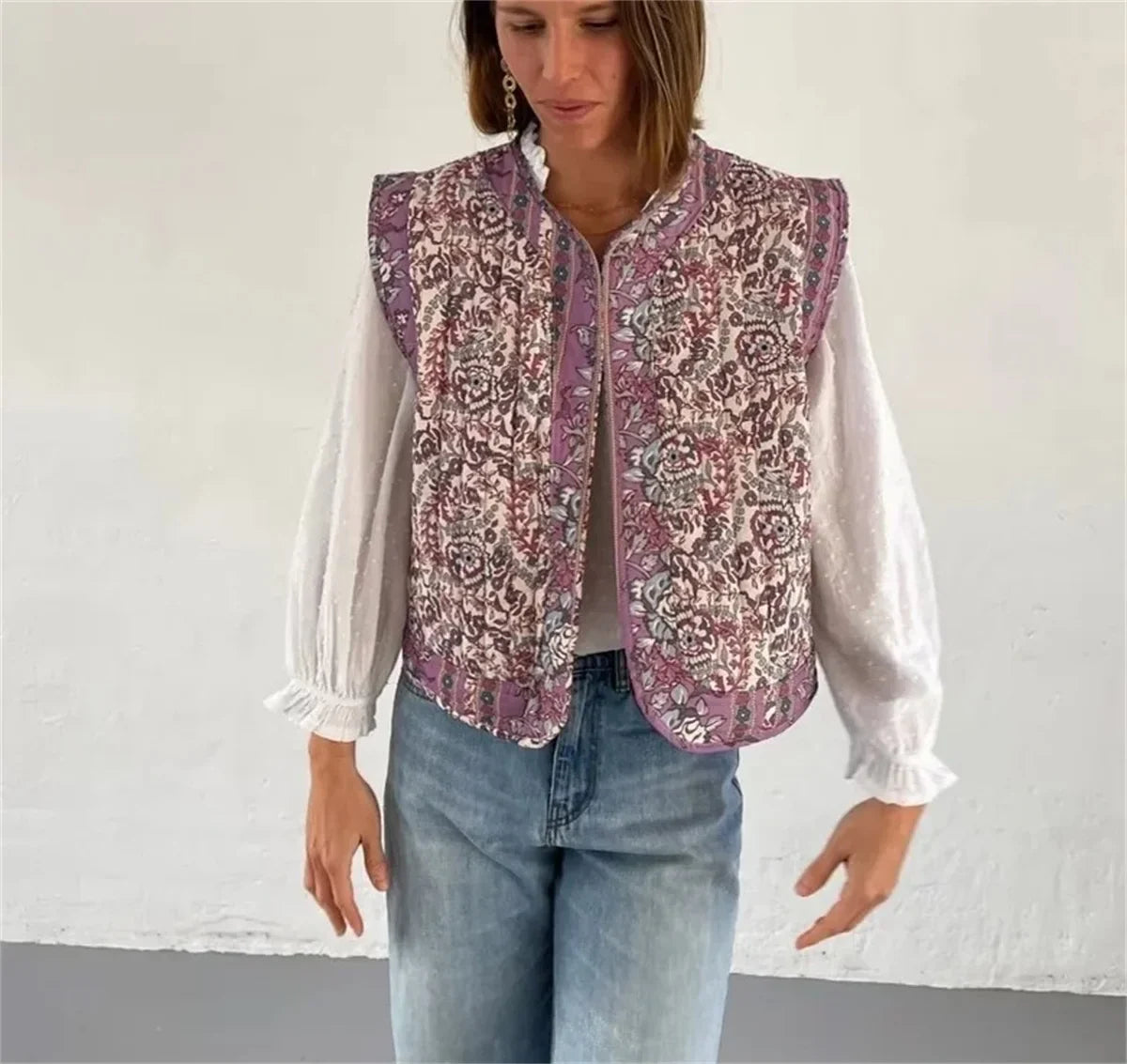 eybag Women Fashion Printed Quilted Vest Sleeveless O Neck Cardigan Waistcoat 2024 New Autumn Winter Clothes Casual Basic Lady Jacket