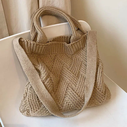 Lkblock Luxury design handbags for women winter wool knitting the tote bag Fashion Shoulder Female bag Women's purses messenger bag