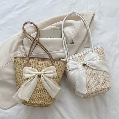 eybag Casual Straw Woven Handbags Women Summer Holiday Beach Bow Totes Top-Handle Bags Fashion Ladies Undearm Shoulder Bags