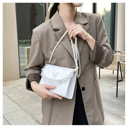 eybag Vintage Lace Pearl Chain Ladies Small Square Shoulder Bag Retro Crossbody Bags Female Clutch Purse Handbags for Women