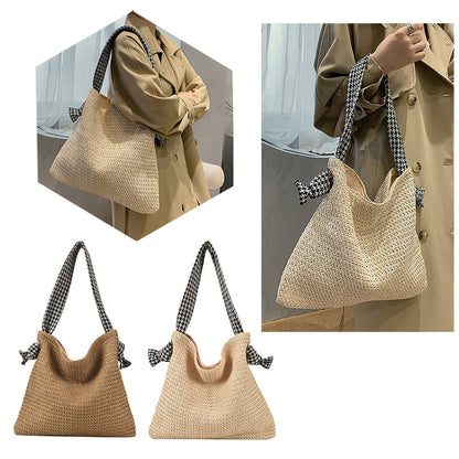 eybag Casual Large Capacity Woven Straw Handbags Summer Handmade Rattan Women Shoulder Bags Beach Vacation Female Shopping Bags Totes