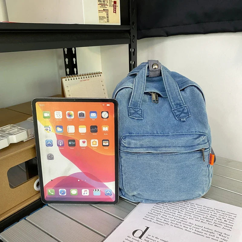 eybag Small Simple Vintage Denim Backpack Young For Teenage Girls Student Canvas Women College Bags Casual Female Children's Bag