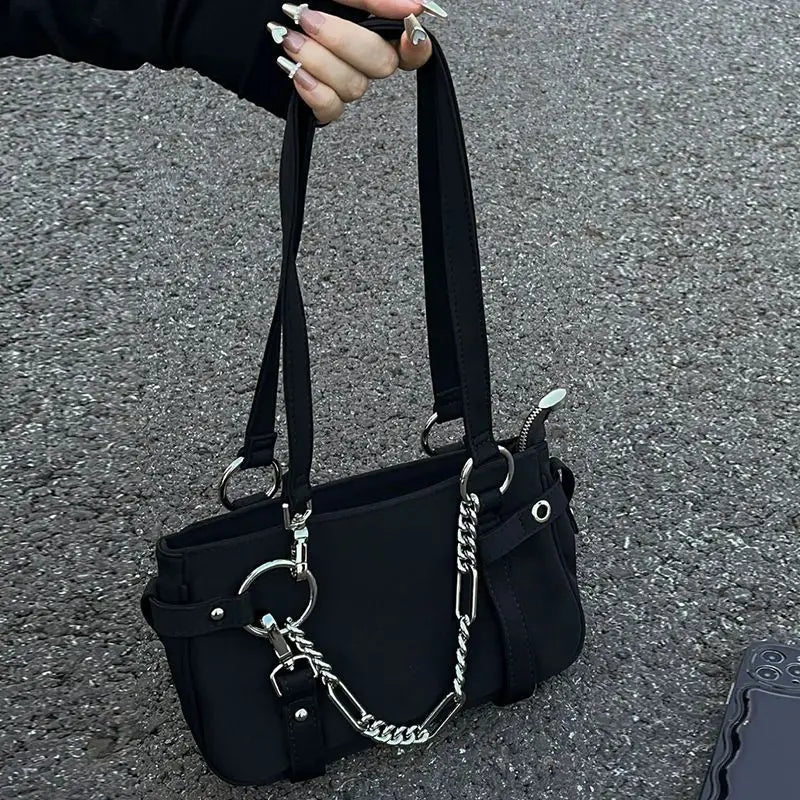 eybag New Gothic Moto Biker Dark Streetwear Women Underarm Shoulder Bag Korean Fashion Trendy Chain Ladies Handbag Bolso Mujer