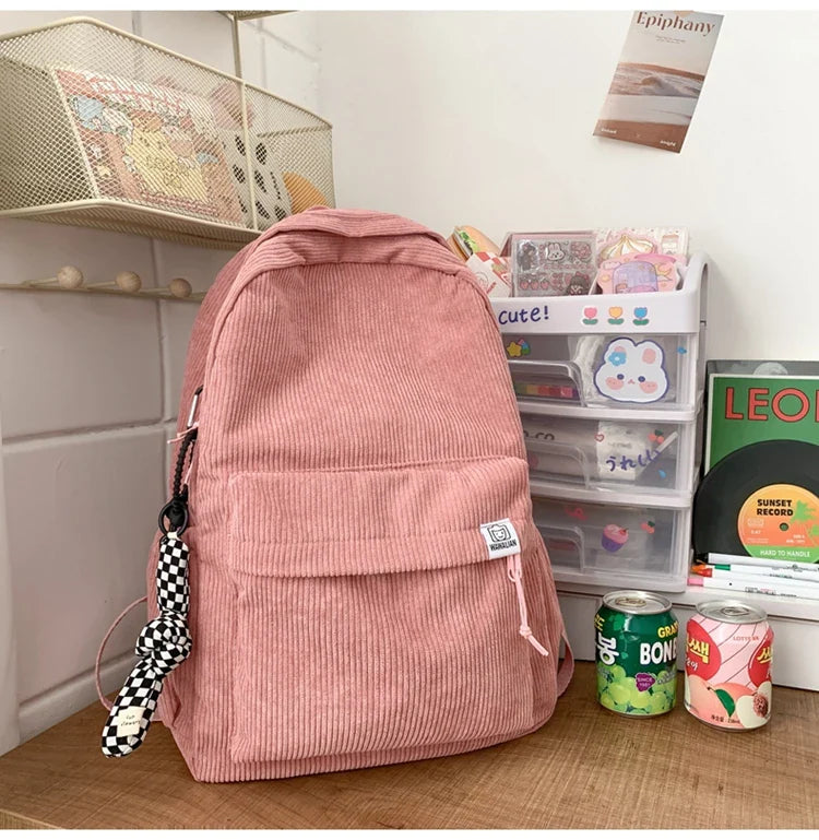 eybag Corduroy Backpacks Solid Cotton School Bags For Teenage Girls 2023 New Simple Leisure Or Travel Bags Winter Soft Satchels