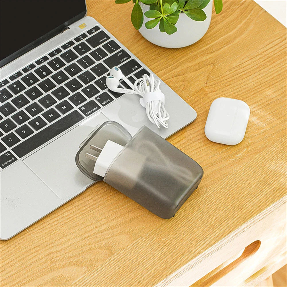 eybag Portable Desktop Data Cable Storage Box Transparent Phone Charger Earphone Wire Organizers With Dustproof Cover Office Supplies