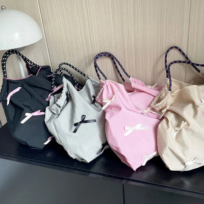 eybag Y2k Bow Knot Handbag Kawaii Shopping Large Capacity Tote Girl Sweet BowPouch Korean Black Pink Bag Women Valentine's Day Gift