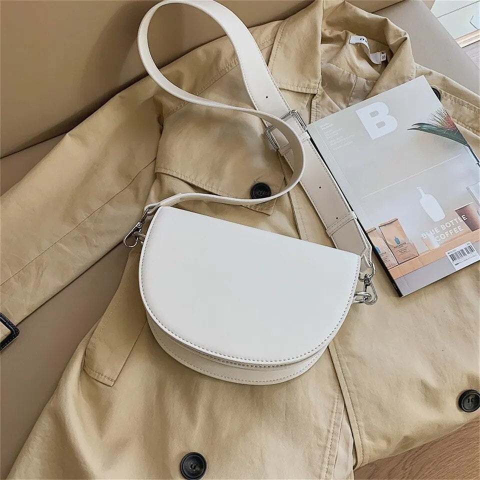 eybag - Retro Solid Color Saddle Bag High Quality Leather Shoulder Bags for Women 2023 New Simple Ladies Crossbody Bag Designer Handbags