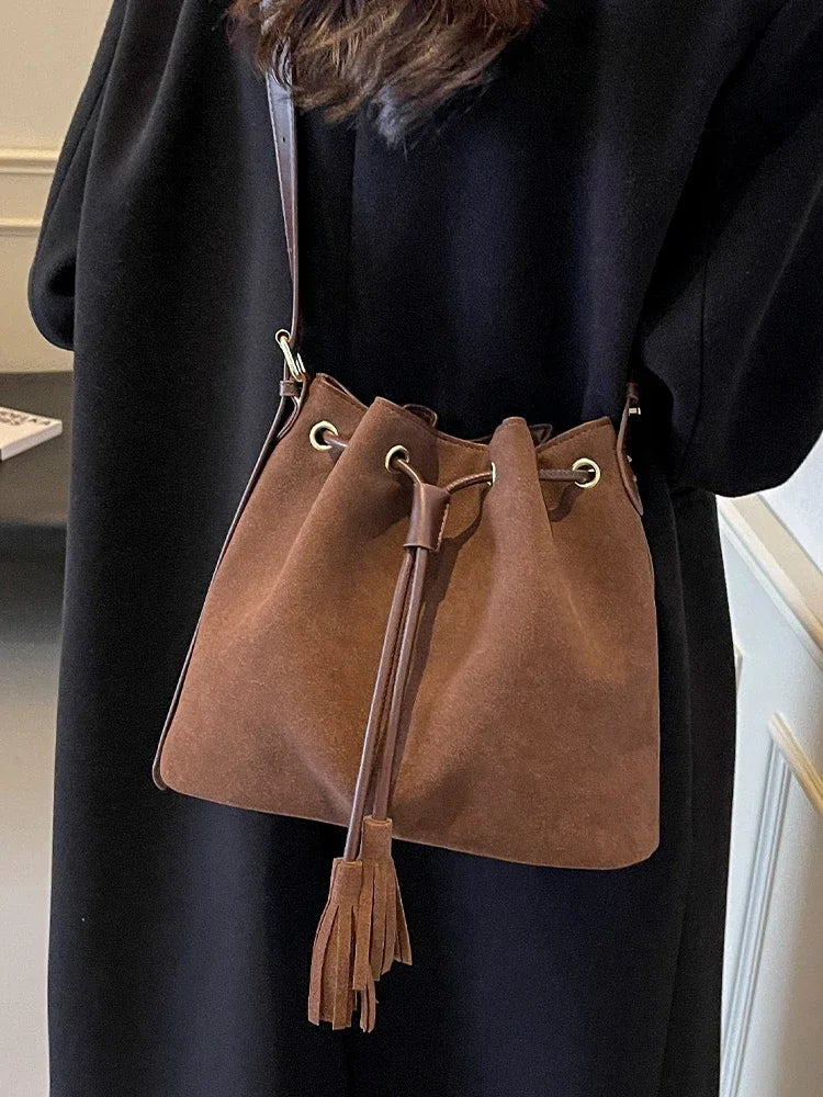 eybag Large Suede Leather Bucket Shoulder Crossbody Bags for Women Handbags Clutch Purses 2024 New Trendy Design Lady 's Messenger Bag