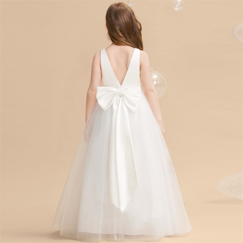 Teen Girl Party Dress for Wedding Backless Princess Dress Girl Bridesmaid Pearl Sleeveless Long Dress Child Ceremony Event Gowns