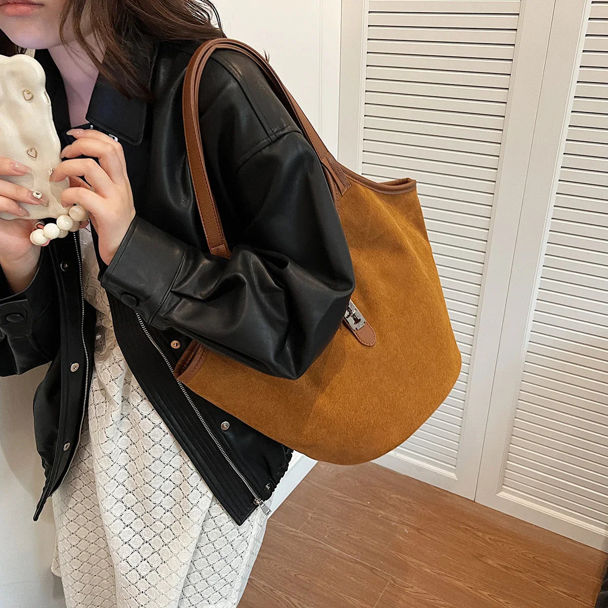 eybag Retro Suede Shoulder Bag Fashion Hobo Handbag Designer Top Handle Bag for Women Work Shopping Travel