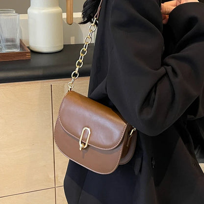 eybag Vintage Shoulder Crossbody Bags for Women Winter PU Leather Small Women's Saddle bag Fashion Handbag Chain Black Brown