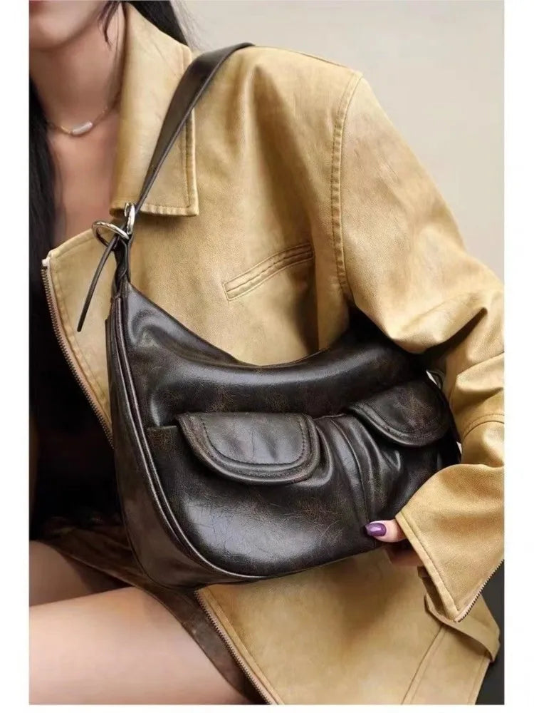 eybag Vintage Coffee Shoulder Bag Women Retro New Autumn Pocket Chic Casual Underarm Bag Female Hot Girls Y2k Handbag Bolsa