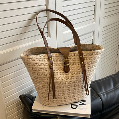 eybag Casual Large Capacity Straw Bags Summer Beach Bag Big Shoulder Bags For Women 2024 Female Beach Basket Handbags Purses woven bag