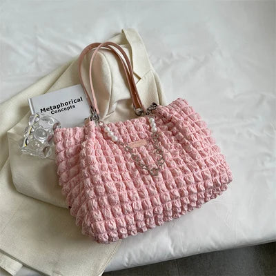 eybag Pleated design cloth bags for women new Casual High capacity tote bag beaded Messenger Shoulder bag ladies big Shopper bag