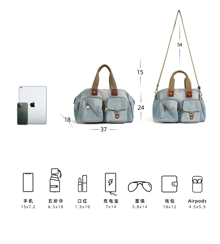 eybag Designer Casual big Tote Bag Light Blue Denim Handbags for Female Jeans Crossbody Bag Quality women Shoulder Bag Large capacity