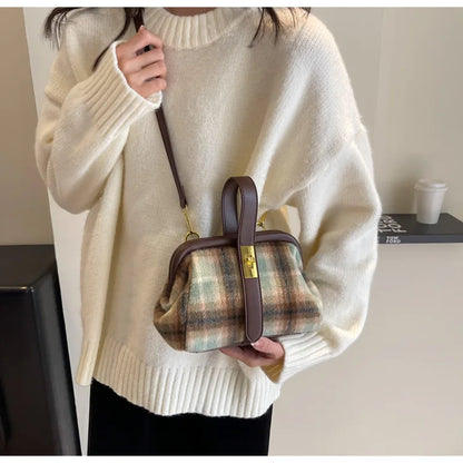 eybag Wool Blend Grid Hobos Shoulder Crossbody Bags Women Tote Handbags and Purses New Plaid Messenger Bag High Quality