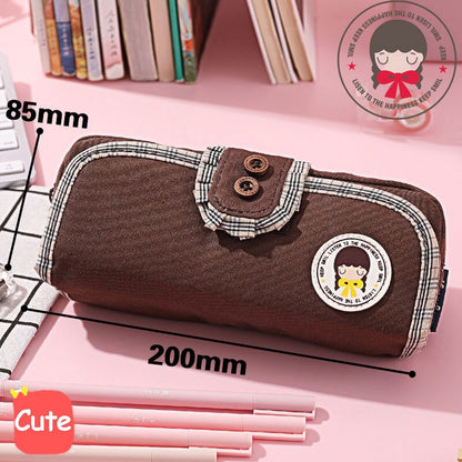 eybag Simple Design Pencil Cases Button Vintage Pen Bag Cute Kawaii Canvas Pencil Bag With Zipper Large Capacity Stationery Bag