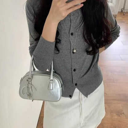 eybag Cute Fashion Womens Handbag Casual Pu Leather Korean Popular Elegant Small Shoulder Bag Sweet Silver Female Crossbody Bag