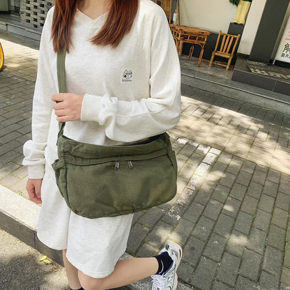 eybag Women Canvas Shoulder Bags Large Capacity Thick Cotton Cloth Books Schoolbags Tote Handbag Solid Color Travel Crossbody Bag