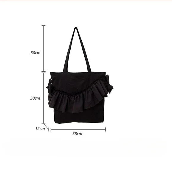 Lkblock Korean 2024 New Canvas Large Capacity Women's Tote Bag Sweet Solid Bow Lace Casual Student Shoulder Bag Shopping Bag Ins