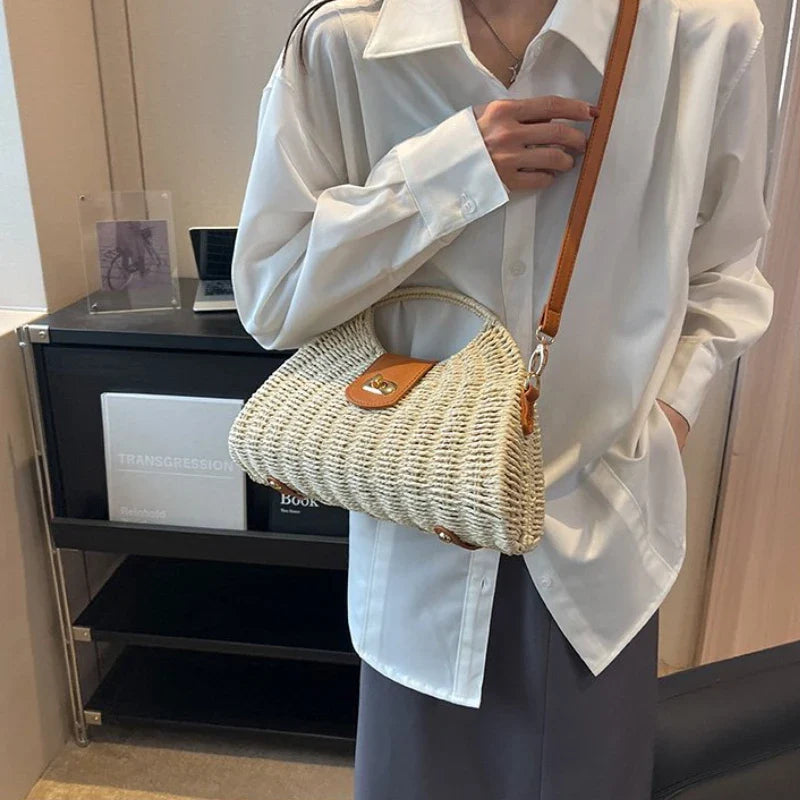 eybag Summer Woven Straw Handmade Female Tote Bag 2024  Hot Sale Holiday Casual Youth Shoulder Bags Fashion Elegant Lady Beach Purse