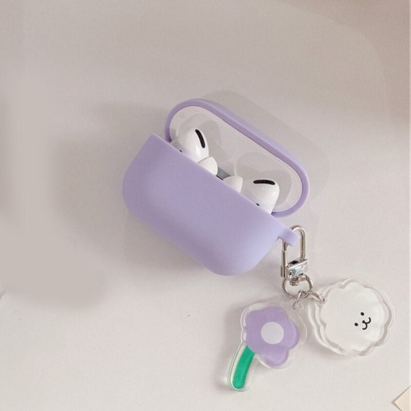 eybag For AirPods Pro /airpod 3/AirPods 2 Case Cute Korean bear flower tulip Pendant headphone case Air pods 3 silicone Earphone Cover