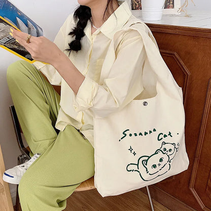 eybag Simple ECO-friendly Shopper Bag Women Japanese Kawaii Shoulder Bag Large Capacity Canvas Bag For Women Tote Bag Handbags Bolso