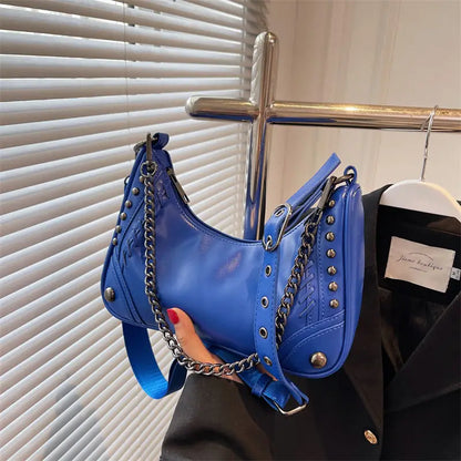 eybag Gothic Bag Vintage Fashion Moto Biker Shoulder Bag Rock Style Metal Chain Pu Leather Casual Handbags for Women