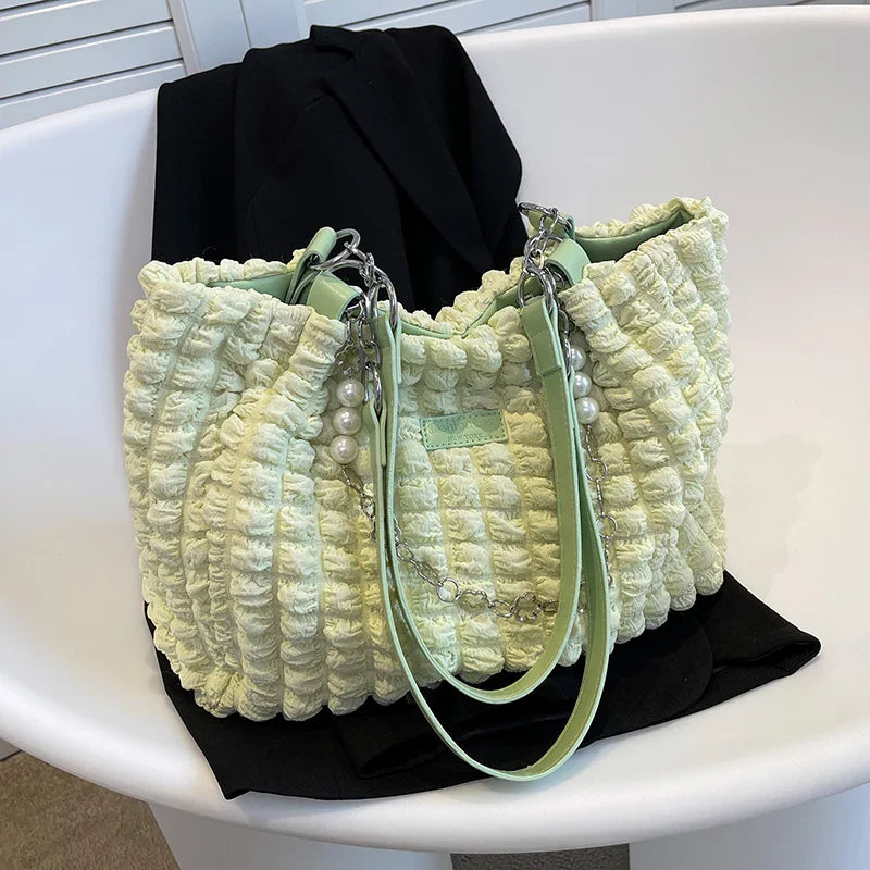 eybag Pleated design cloth bags for women new Casual High capacity tote bag beaded Messenger Shoulder bag ladies big Shopper bag